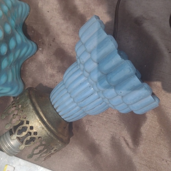 Vintage Blue Hobnail Glass Lamp with Shade - Picture 2 of 3